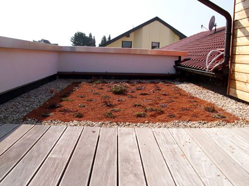 Dachbegrünung mit Substrat und Sedum-Pflanzen